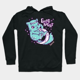 Good night kitten chasing stars on the moon Hoodie